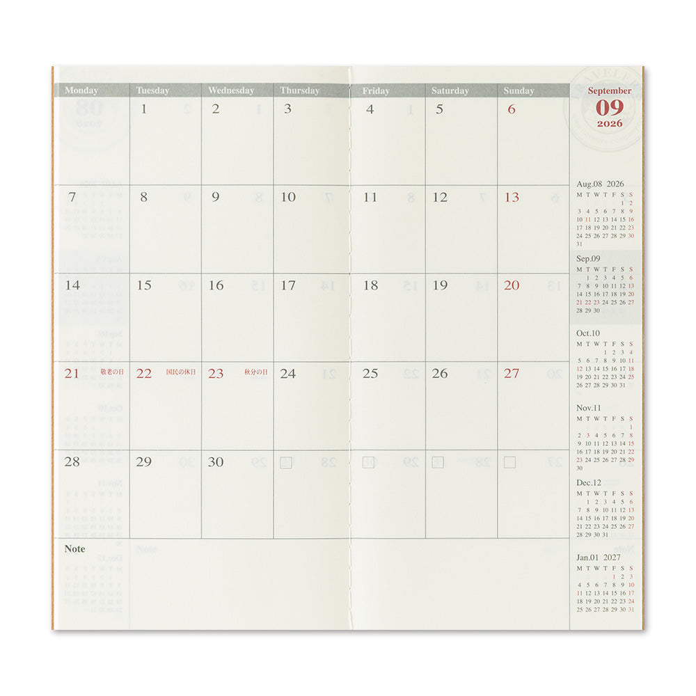 TRAVELER'S Notebook Refill: Monthly Diary 2026