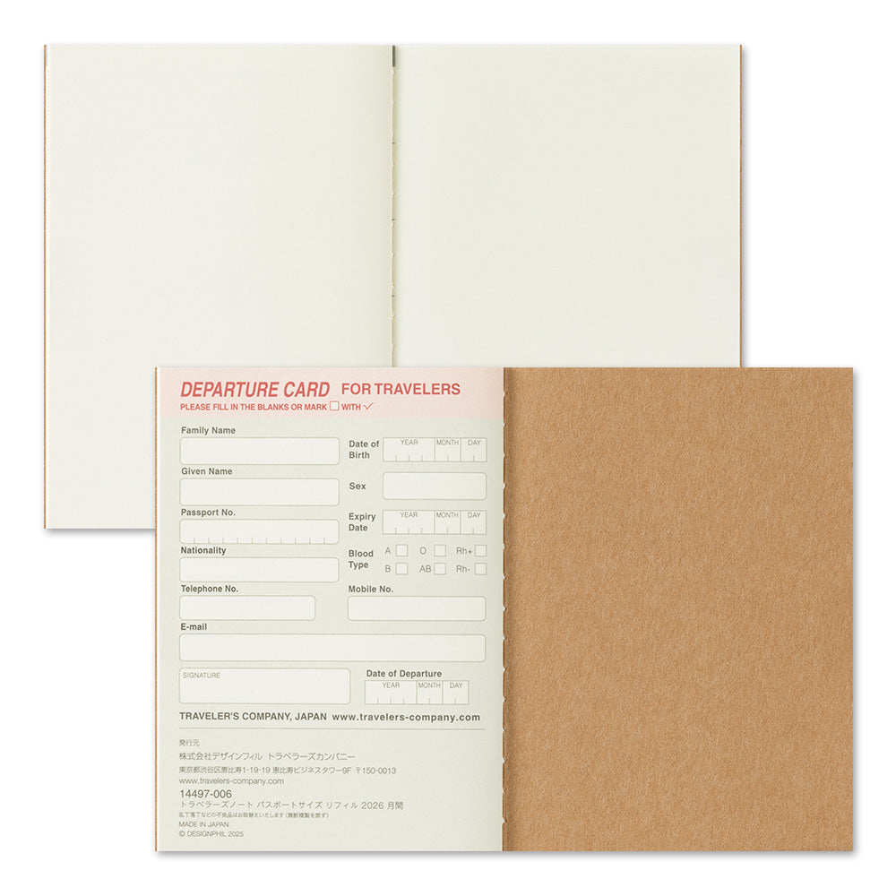 TRAVELER'S Notebook Passport Refill: Monthly Diary 2026