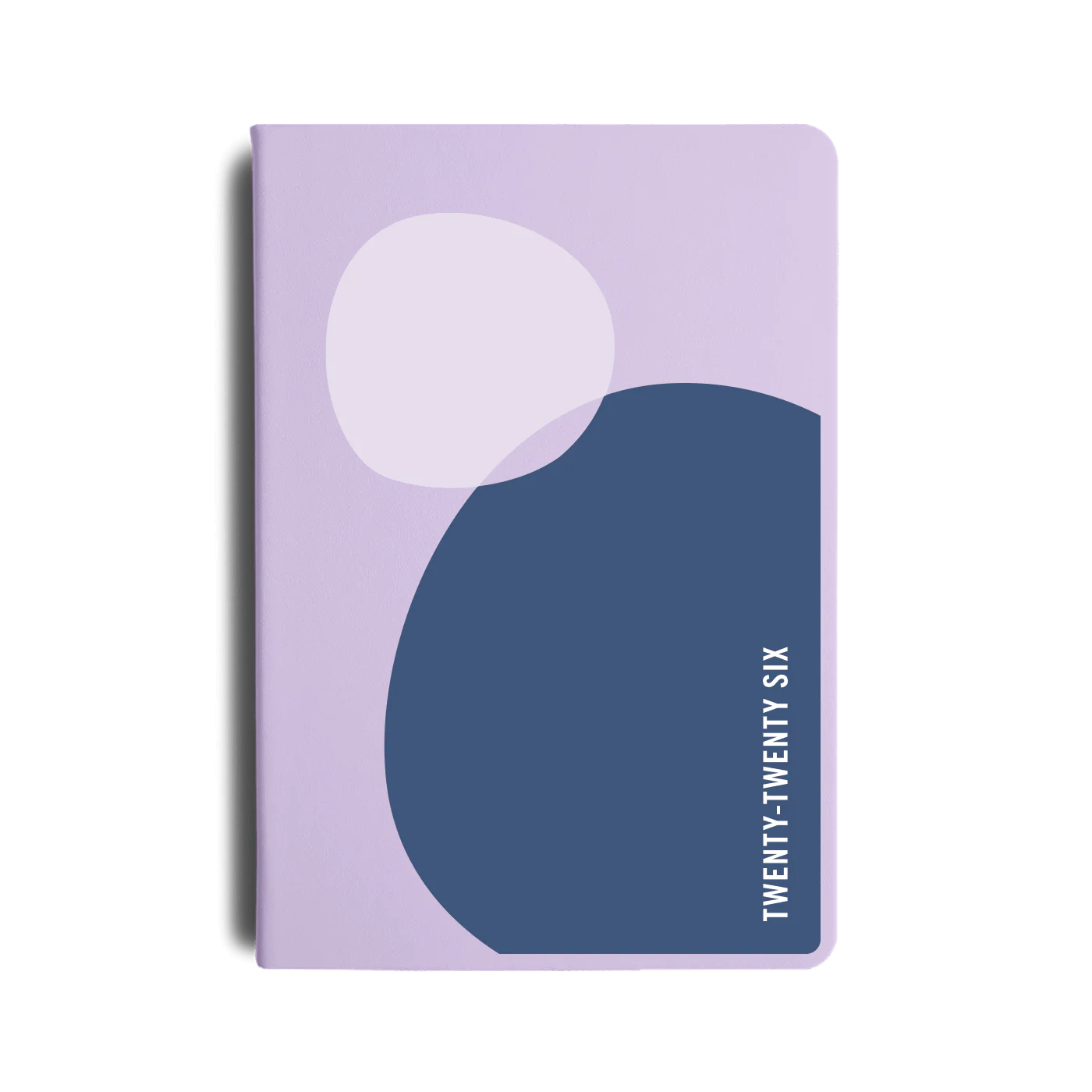 Purple notebook with abstract design and 'TWENTY-TWENTY-SIX' text on a white background