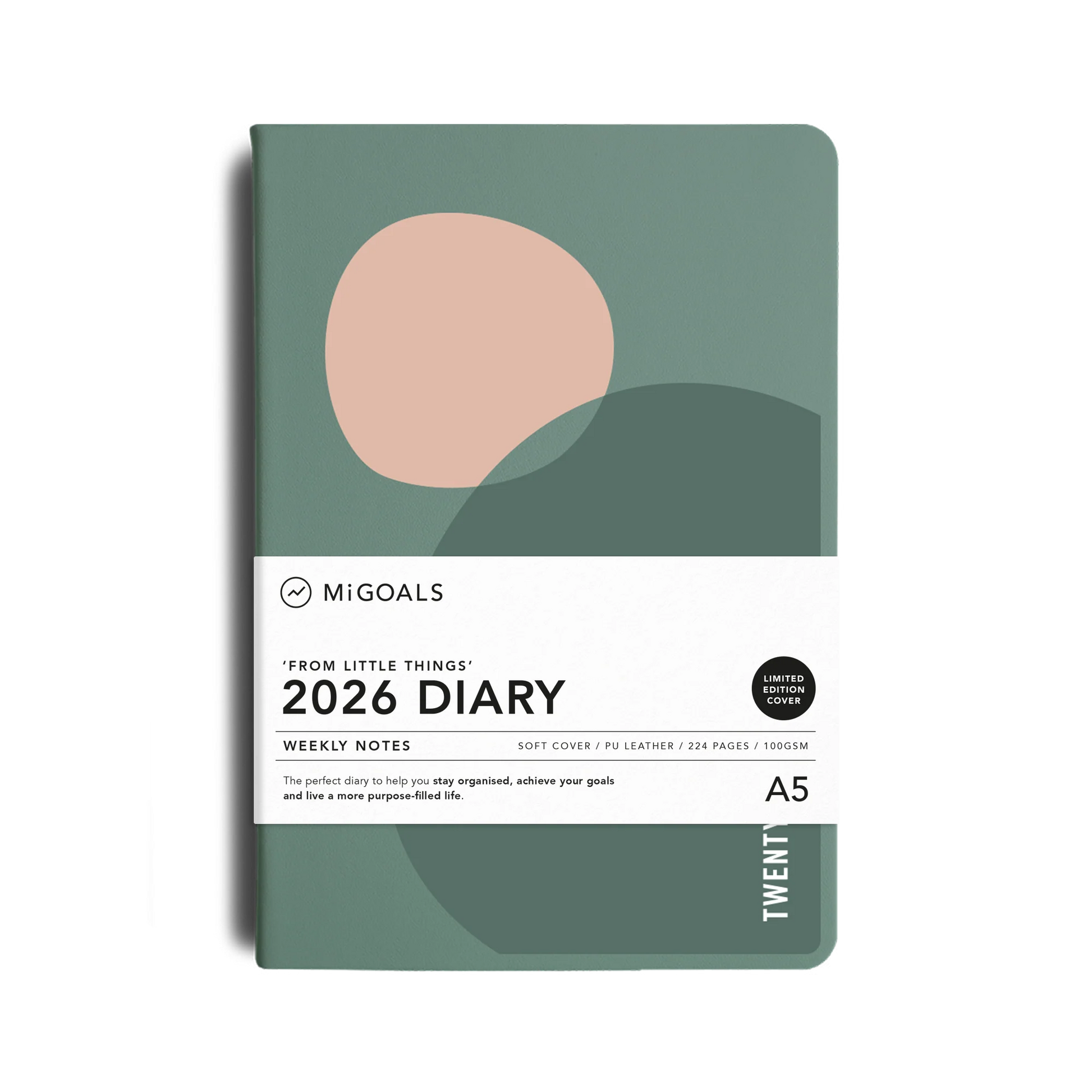 Migoals 2026 diary with geometric design on a white background
