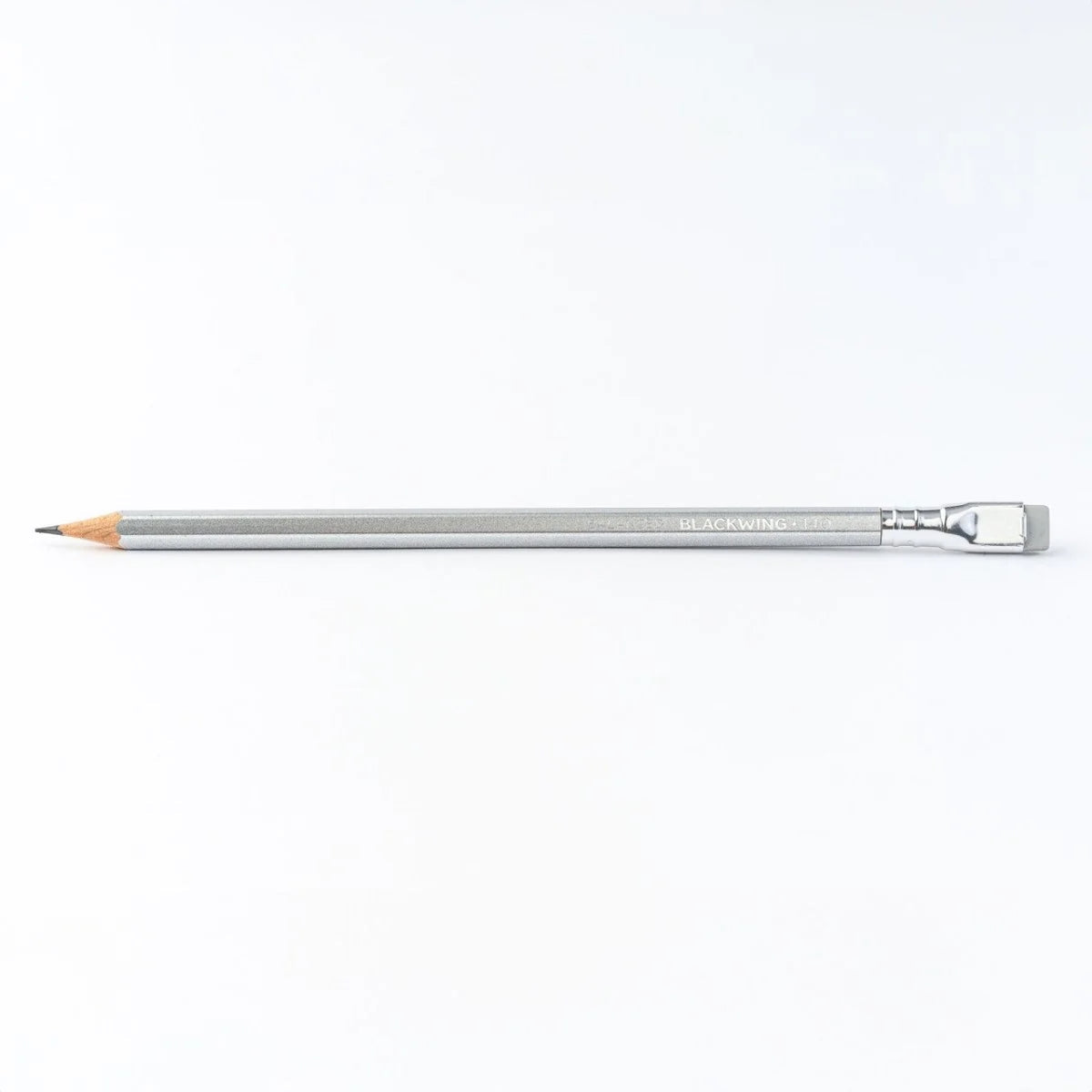 Pencil with a silver casing on a white background