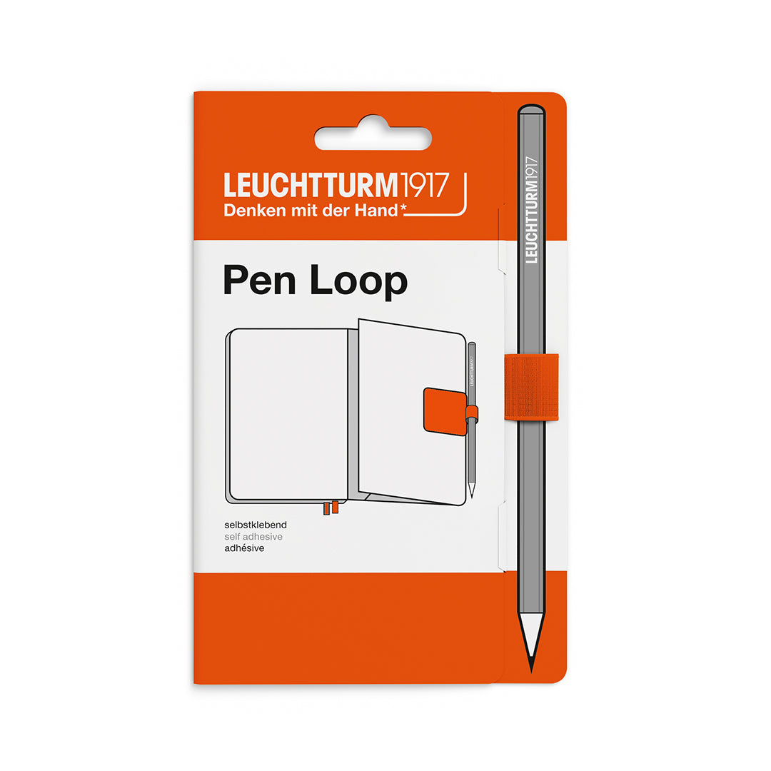 Leuchtturm1917 pen loop packaging with a pen on a white background