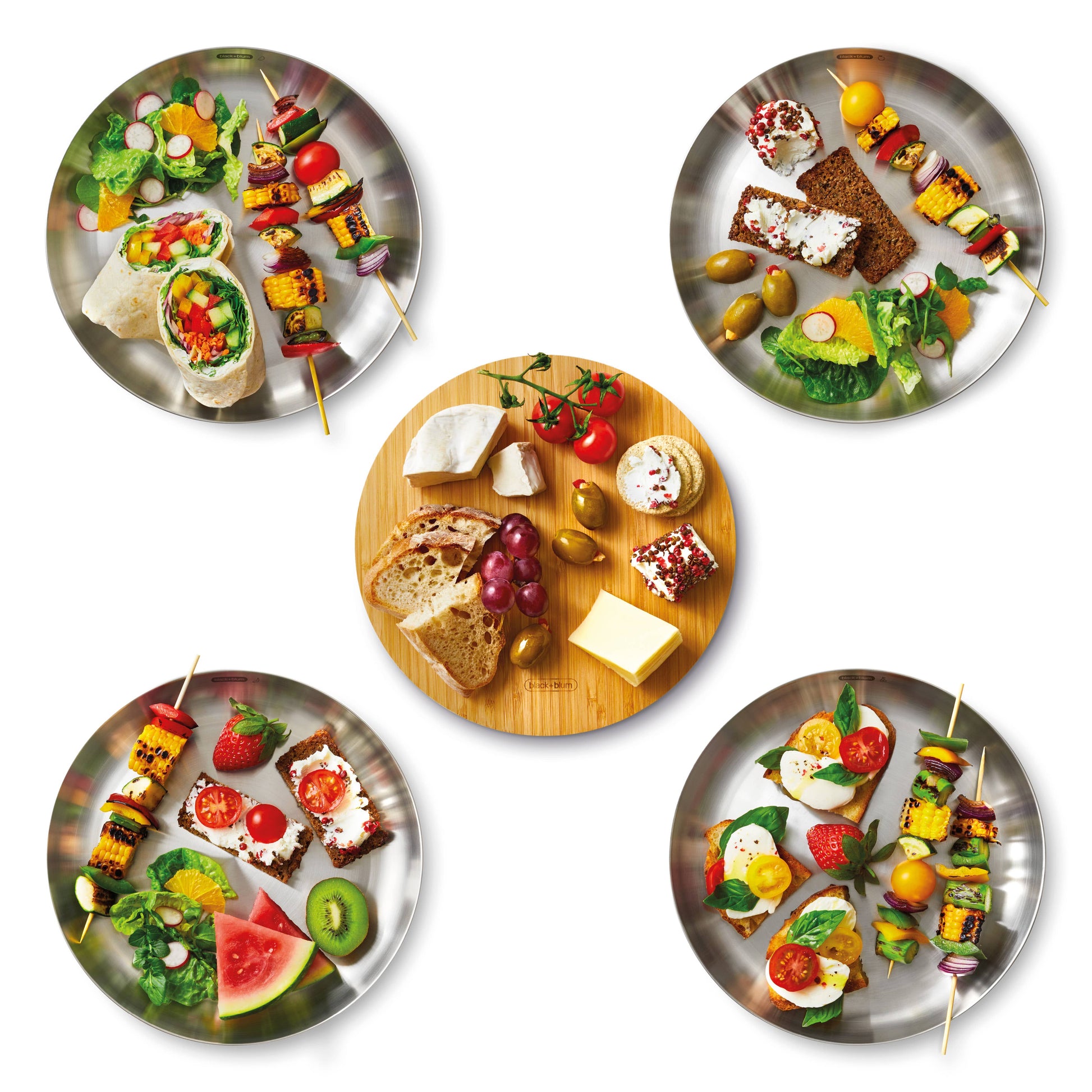 Plate Set - 4pc Stainless Steel Plate Set with Bamboo lid