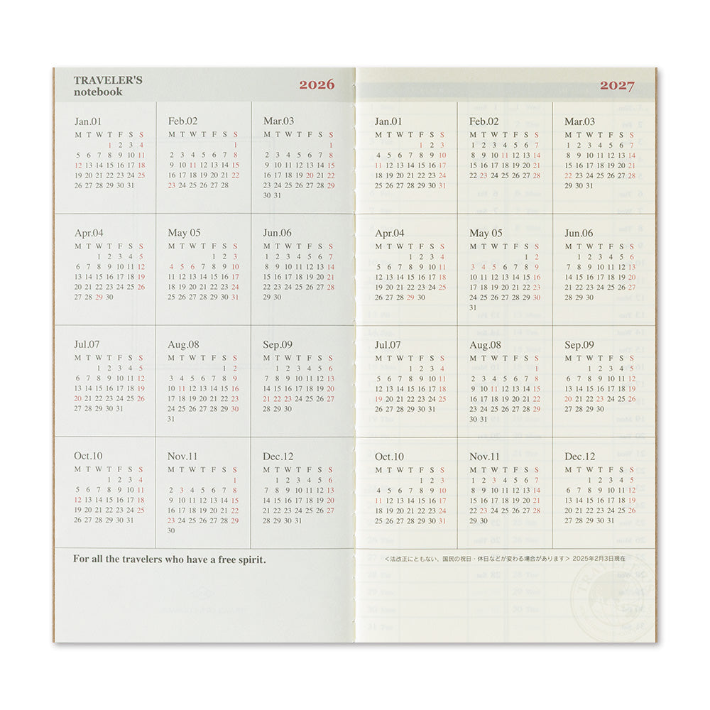 TRAVELER'S Notebook Refill: Weekly + Memo Diary 2026 *PRE ORDER*