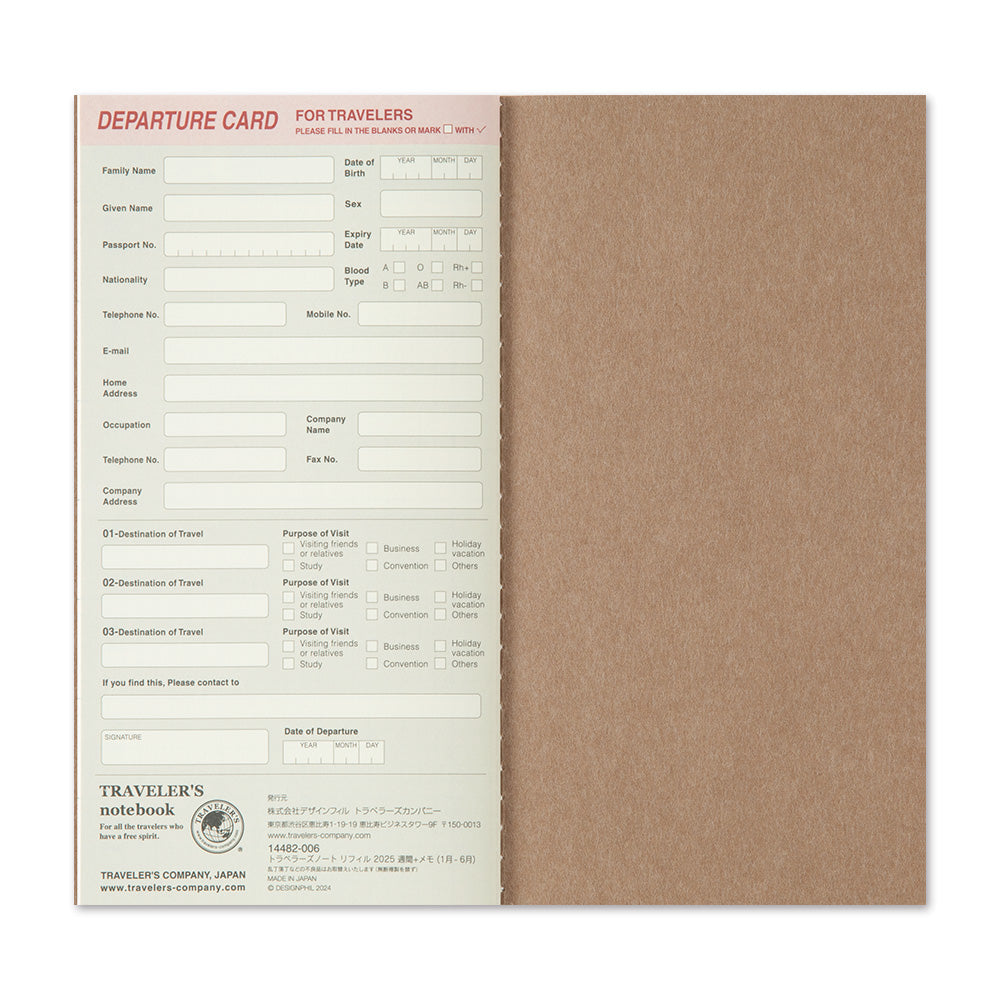 TRAVELER'S Notebook Refill: Weekly + Memo Diary 2026 *PRE ORDER*