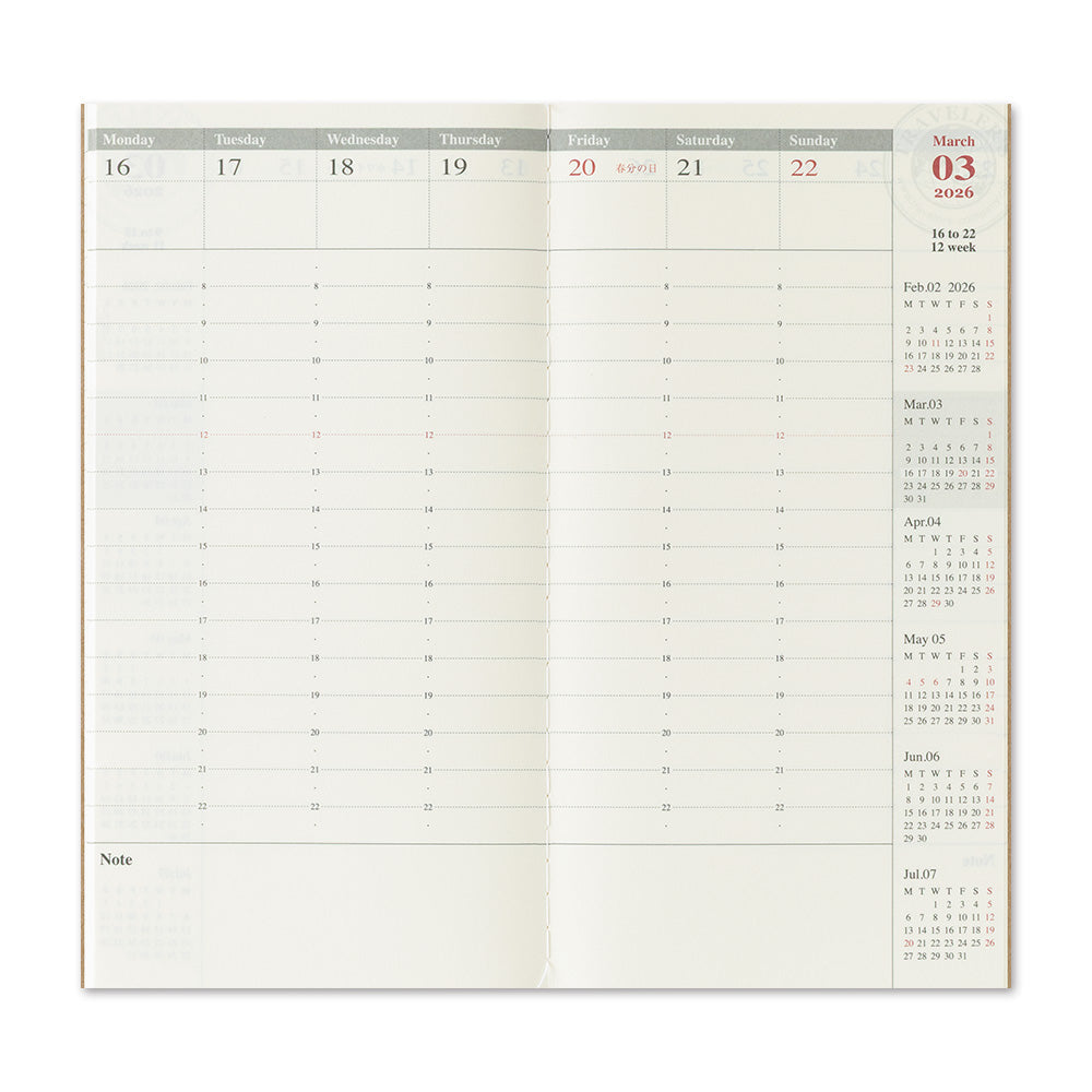 TRAVELER'S Notebook Refill: Weekly Vertical Diary 2026 *PRE ORDER*