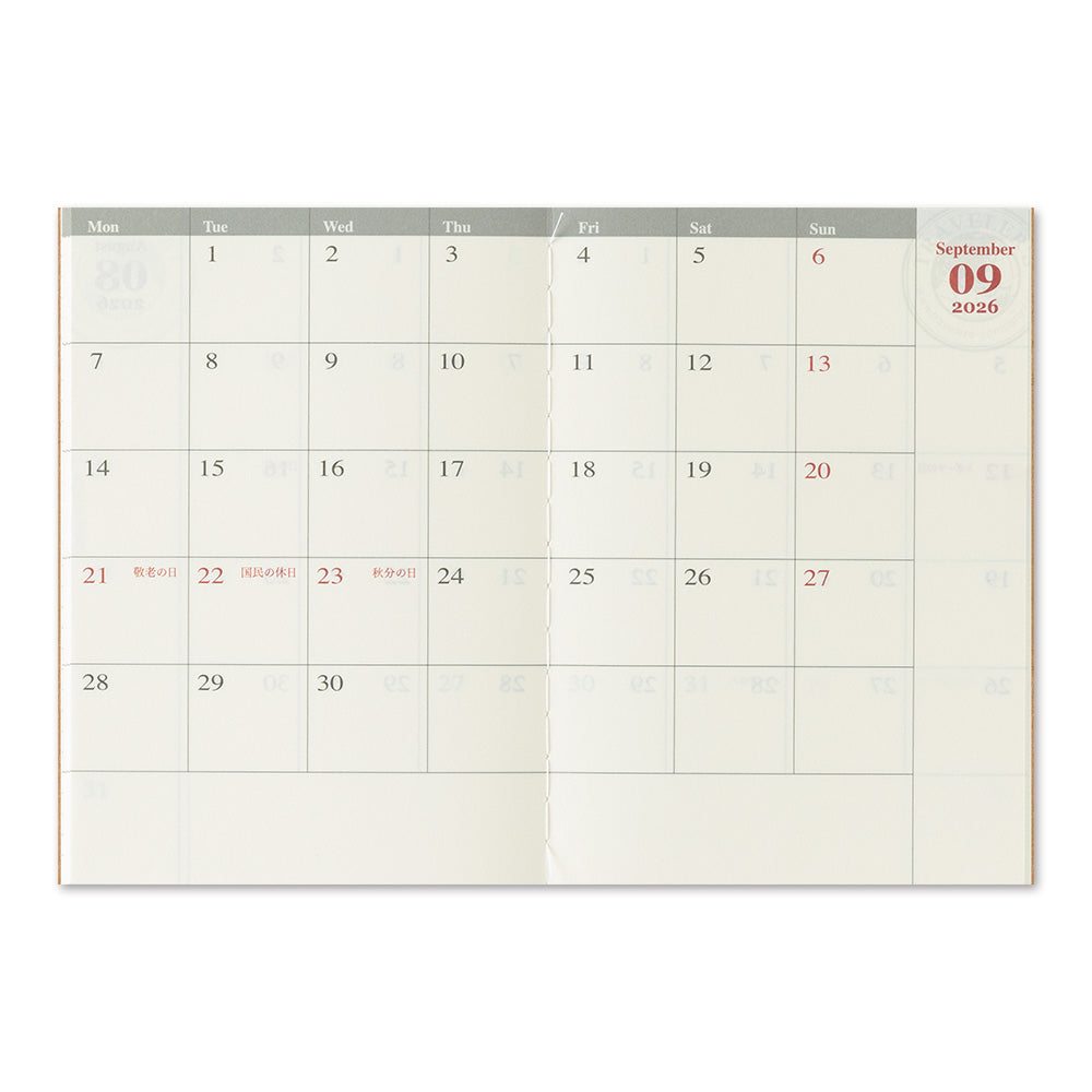 TRAVELER'S Notebook Passport Refill: Monthly Diary 2026 *PRE ORDER*