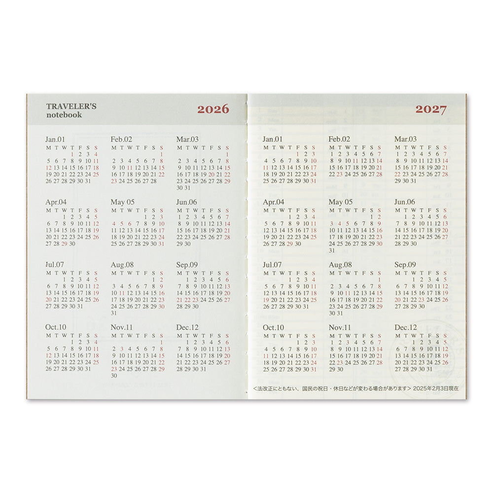 TRAVELER'S Notebook Passport Refill: Weekly Diary 2026 *PRE ORDER*