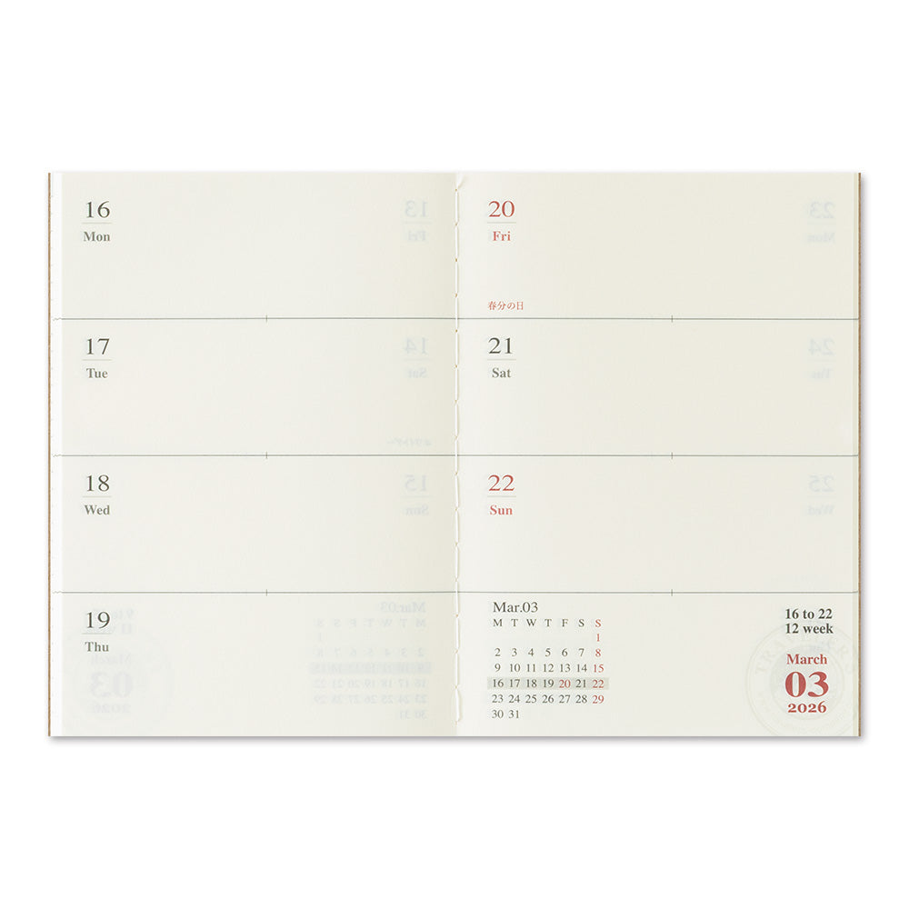 TRAVELER'S Notebook Passport Refill: Weekly Diary 2026 *PRE ORDER*