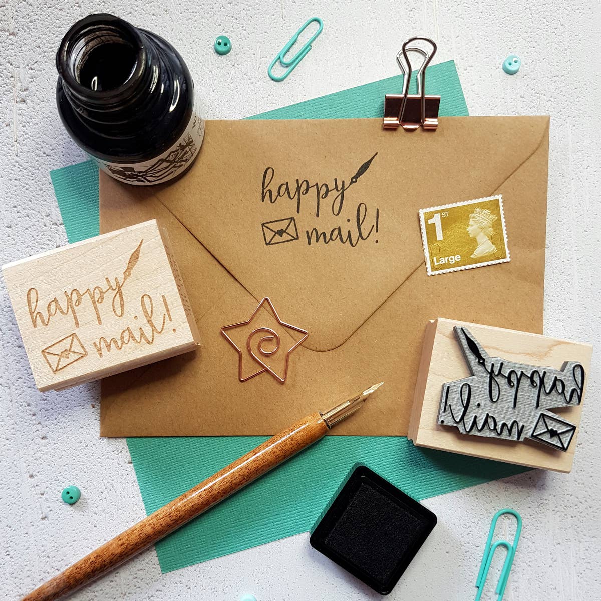 Happy Mail Calligraphy Rubber Stamp