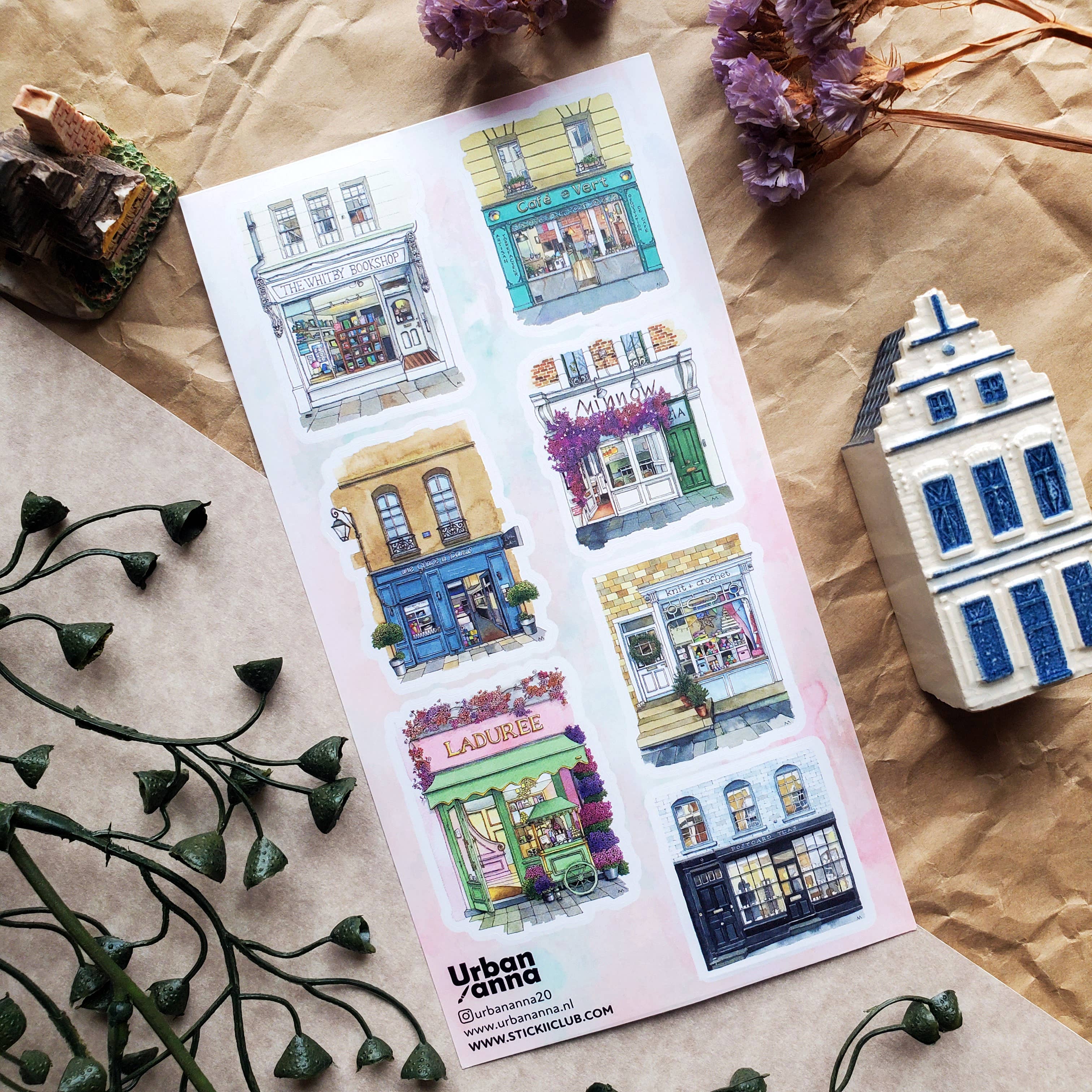 Watercolor Storefronts 2 Sticker Sheet