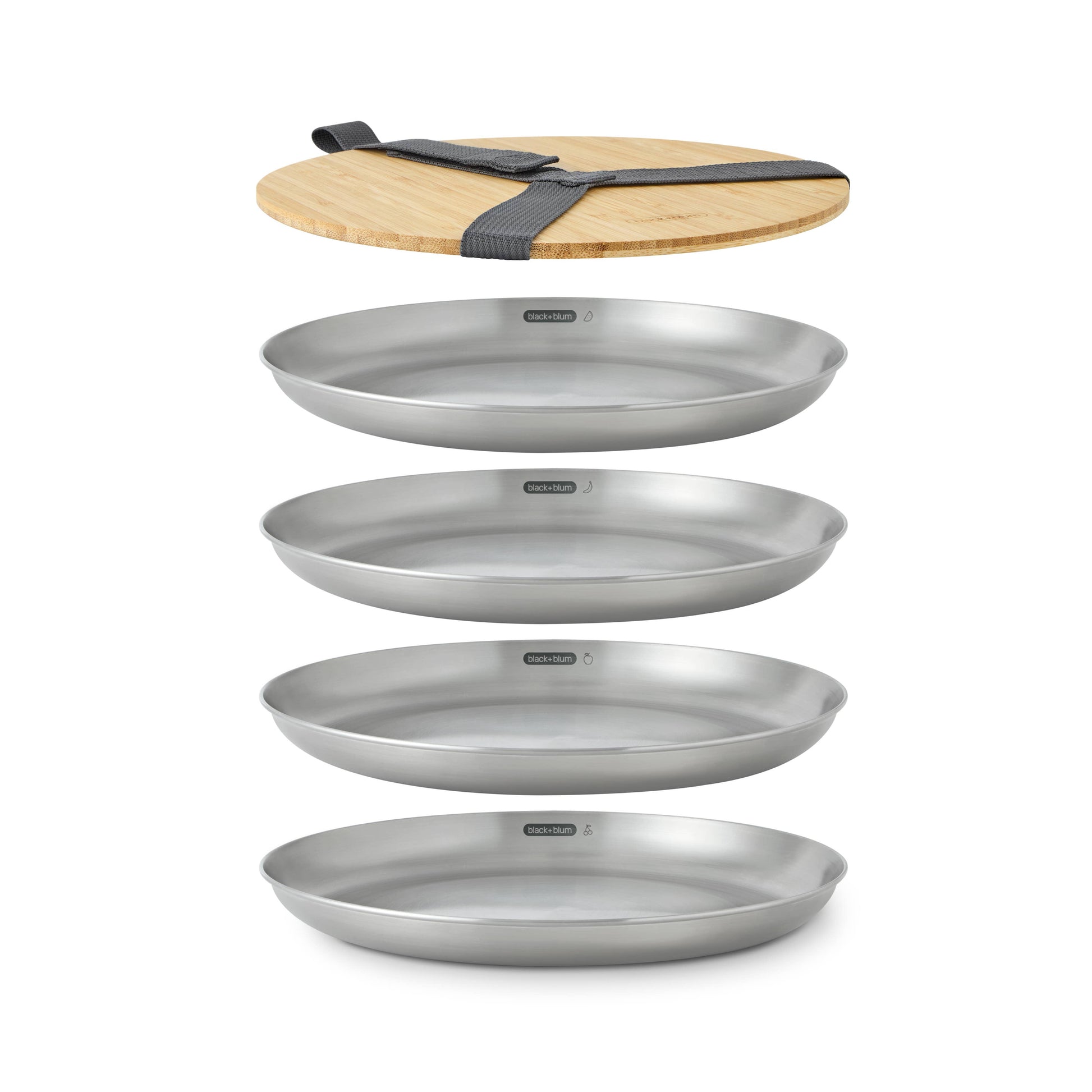 Plate Set - 4pc Stainless Steel Plate Set with Bamboo lid
