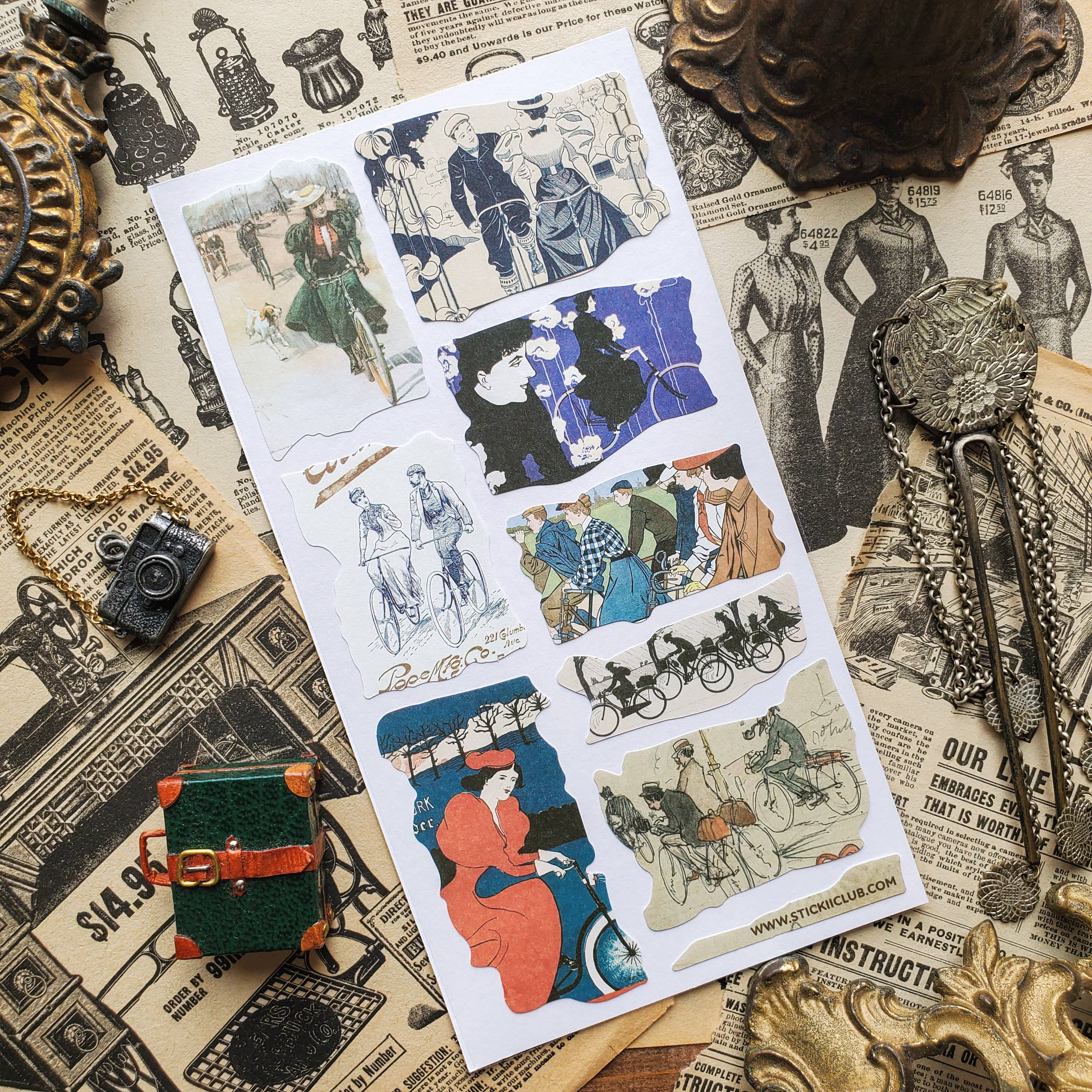 Vintage Cycling Collage Sticker Sheet