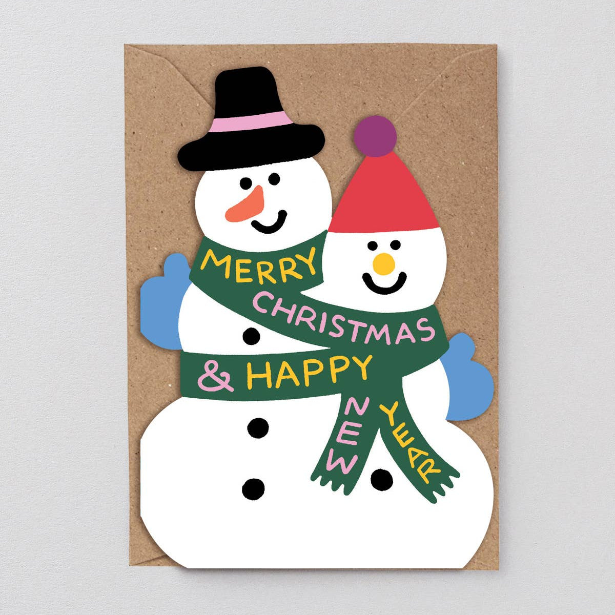 Snowmen Merry Christmas Holiday Die Cut Greeting Card