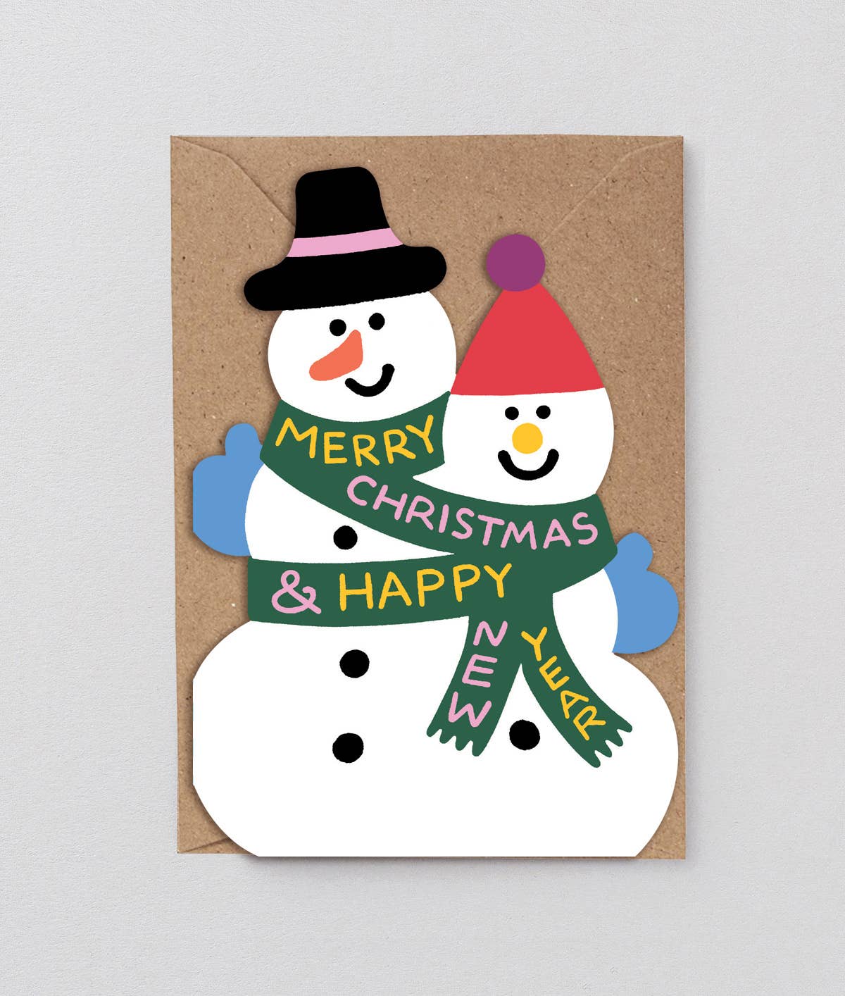 Snowmen Merry Christmas Holiday Die Cut Greeting Card