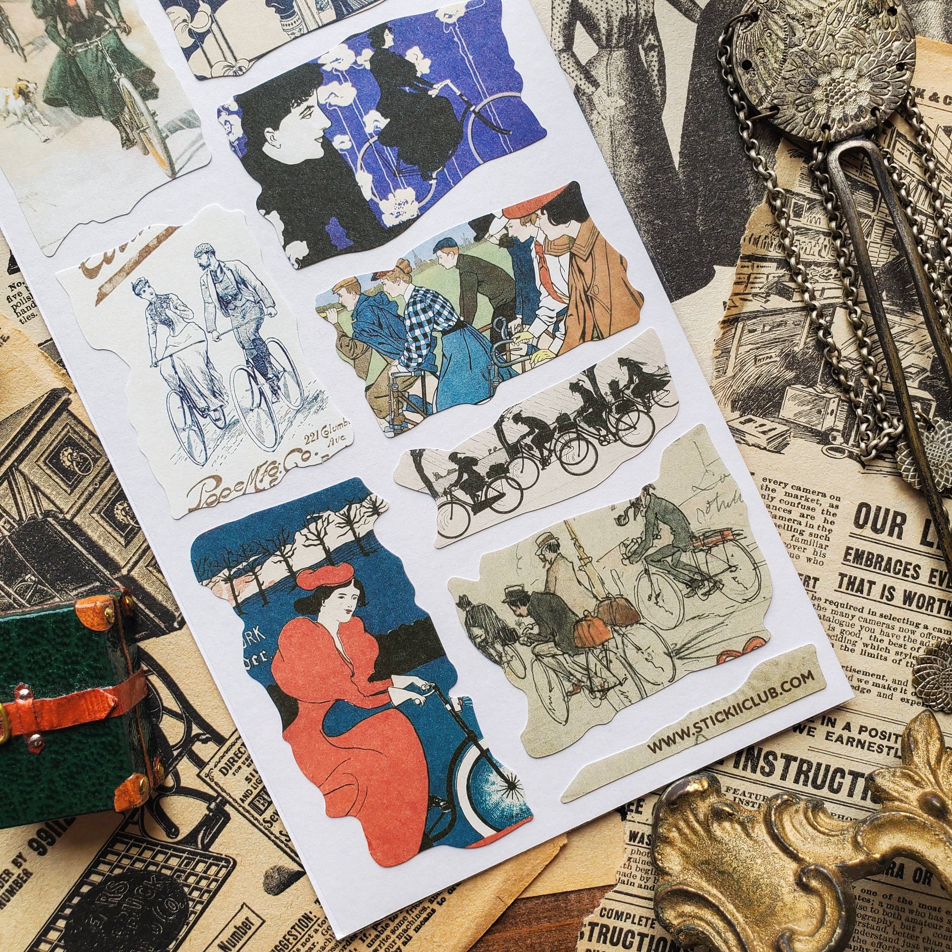 Vintage Cycling Collage Sticker Sheet
