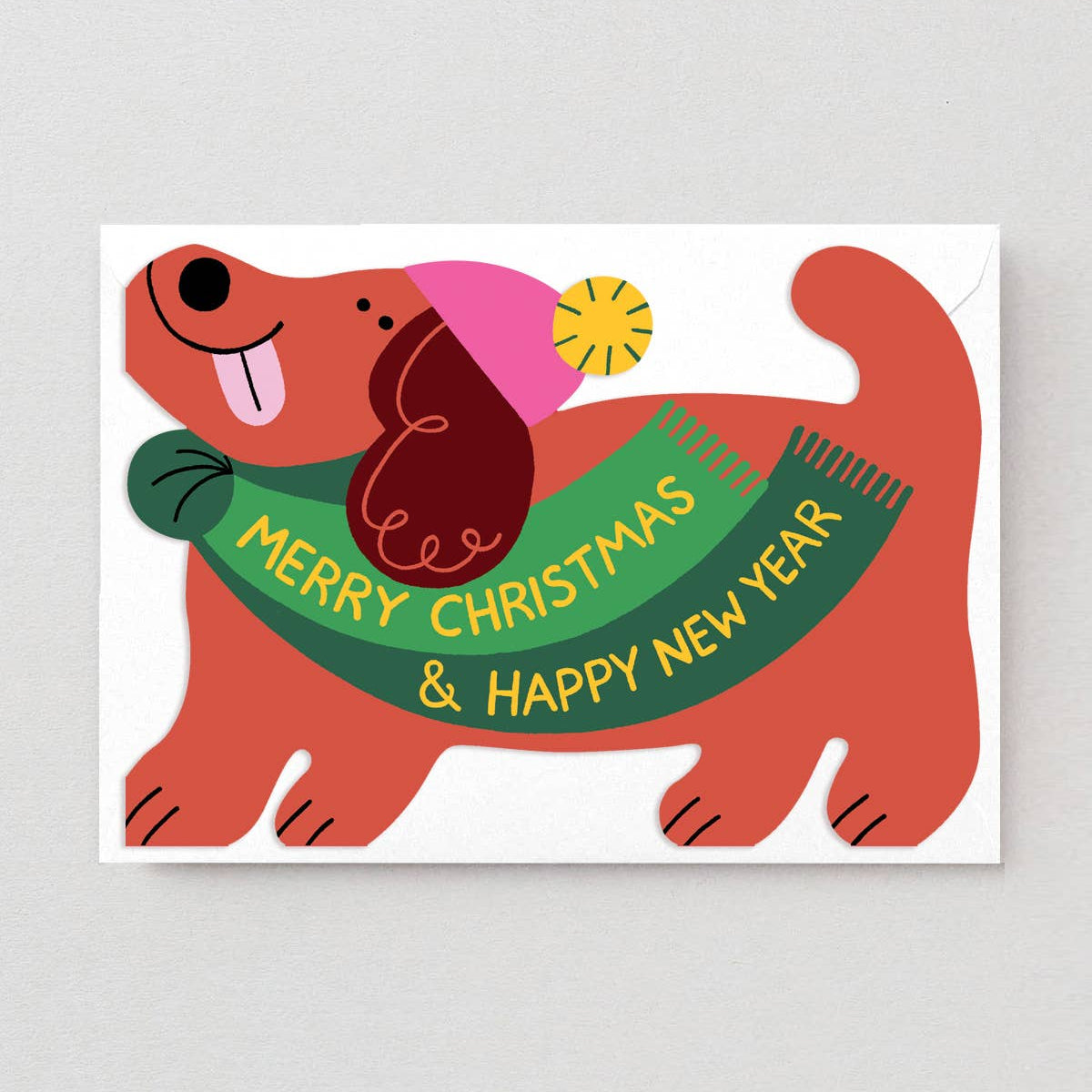 Merry Christmas Dog Holiday Die Cut Greeting Card