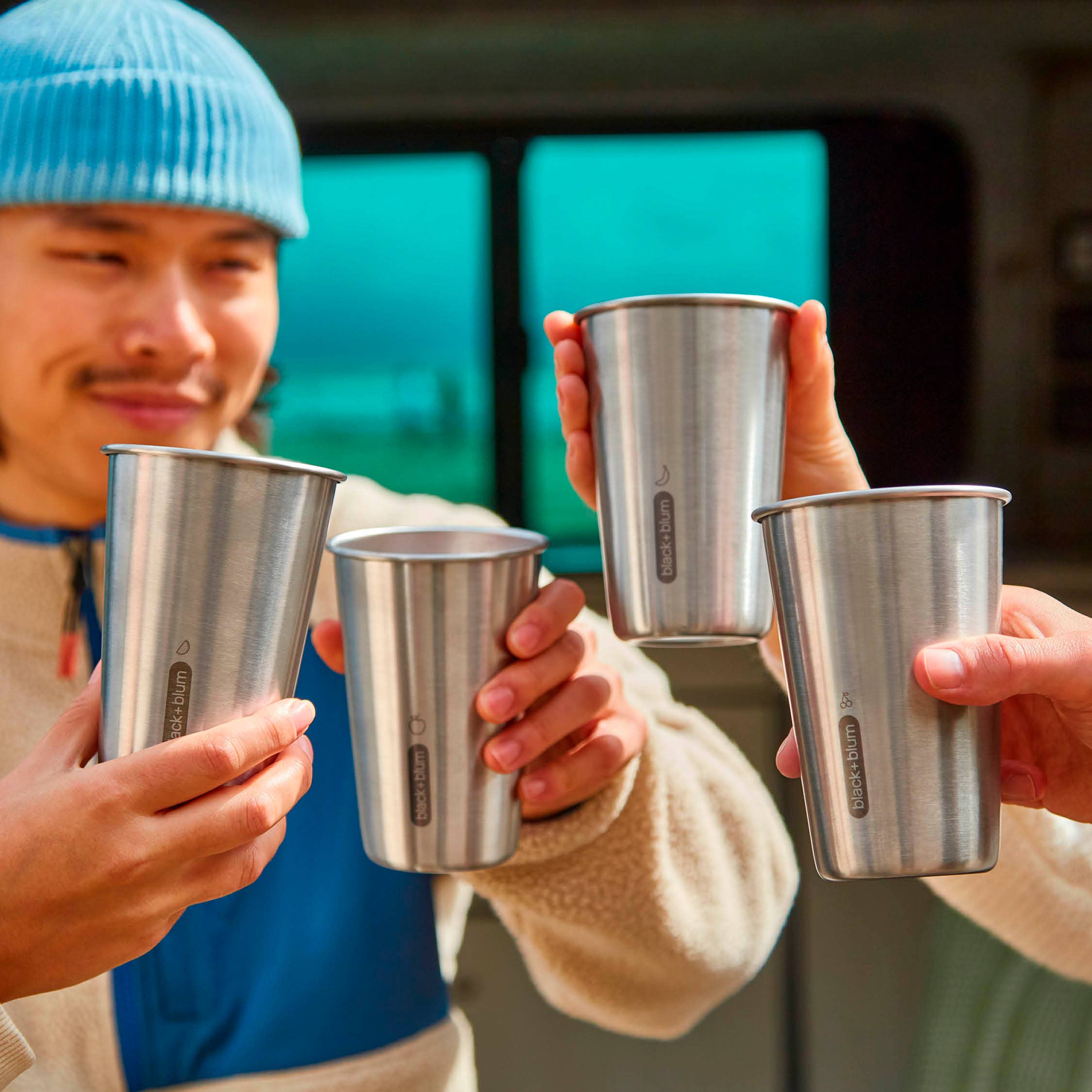 Cup Set - 4pc Stainless Steel Cup Set with Bamboo Lid