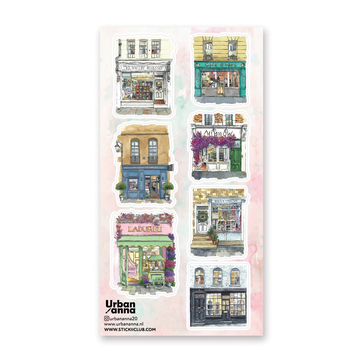 Watercolor Storefronts 2 Sticker Sheet