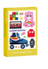Yellow box of a mini jigsaw puzzle with colorful graphics on a white background