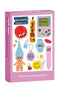 Pink box of a 99-piece mini jigsaw puzzle featuring retro-themed pieces on a white background.