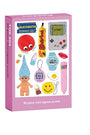 Pink box of a 99-piece mini jigsaw puzzle featuring retro-themed pieces on a white background.