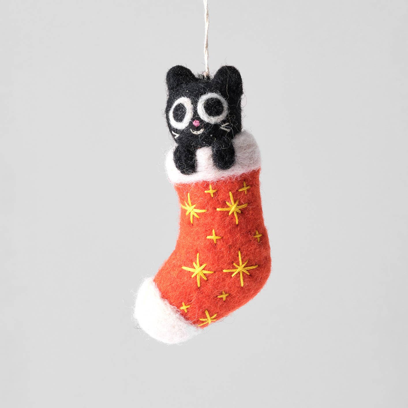 Viv Cat in Red Stocking Hanging Felt Ornament
