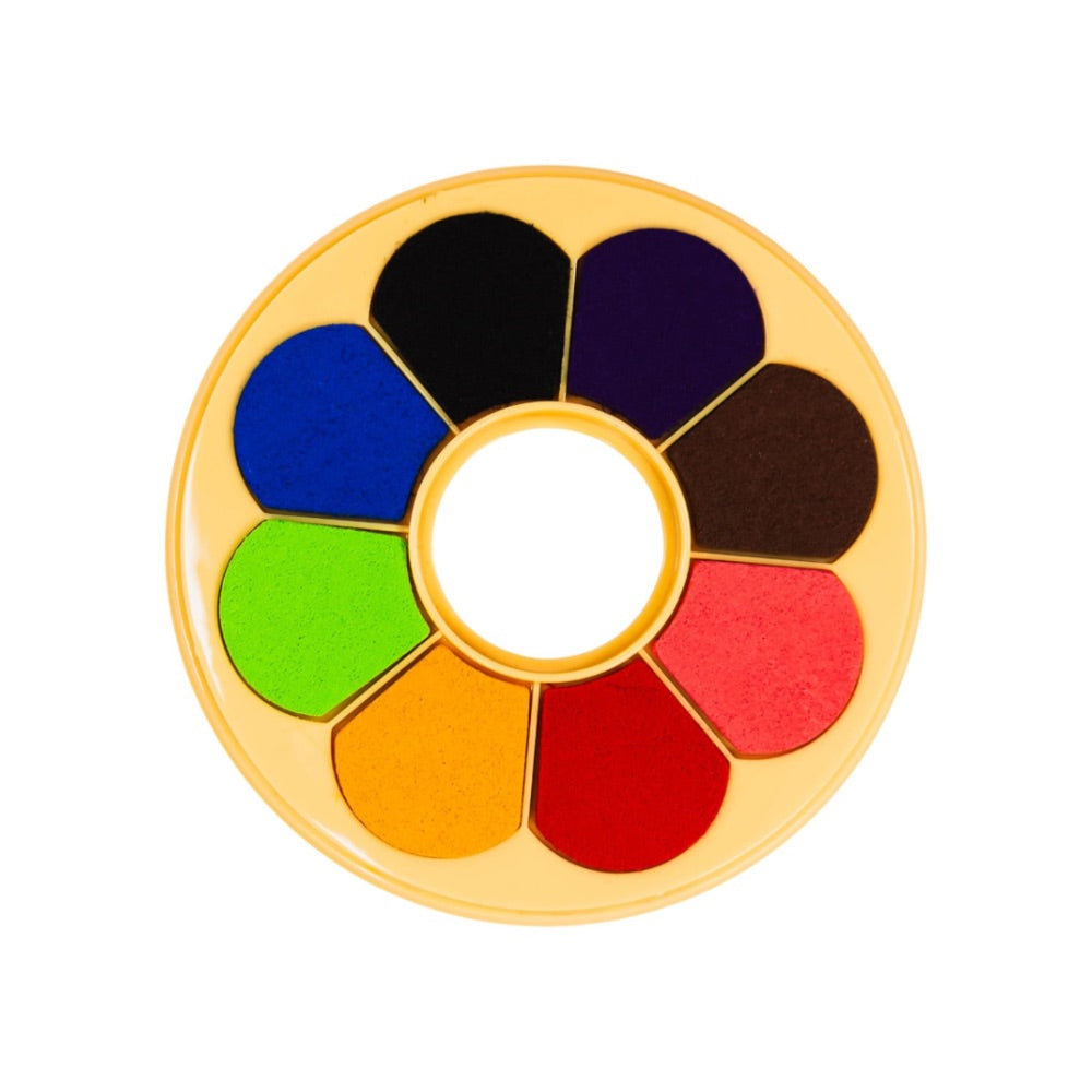 Color wheel with primary and secondary colors on a white background
