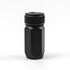 Black water bottle with textured cap on a white background