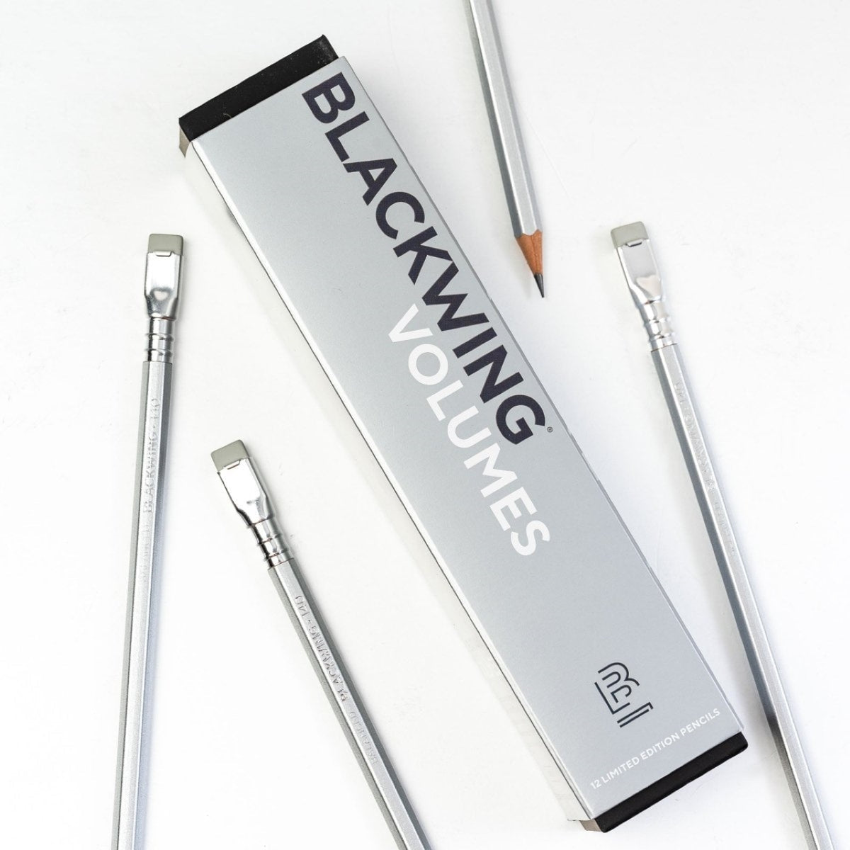 Blackwing Volumes pencil set with pencils and packaging on a white background