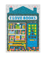 Jigsaw puzzle with a colorful design of a bookshop and 'I Love Books' sign on a white background.