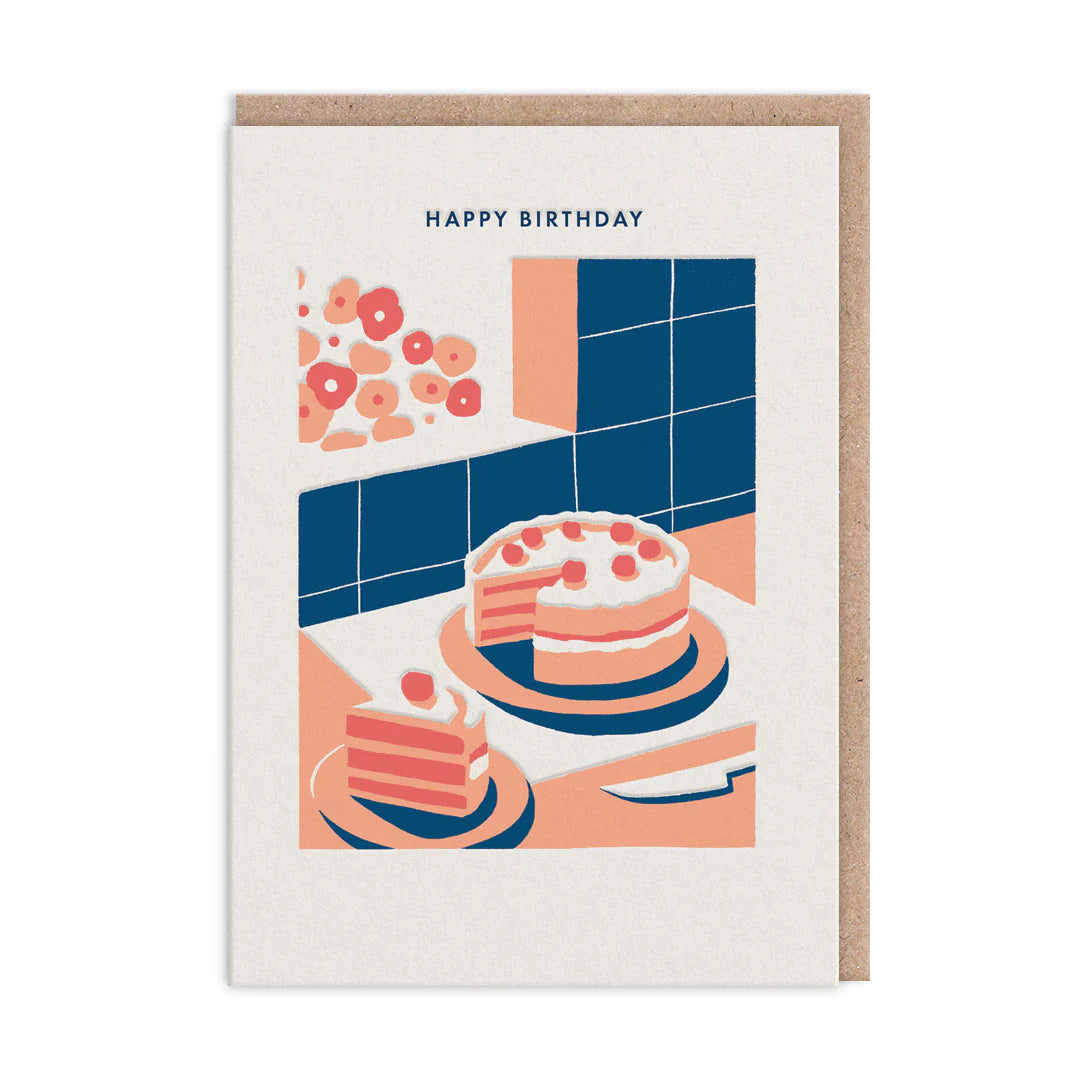 Birthday card with a cake illustration on a white background