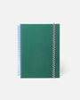 Green notebook with spiral binding on a white background