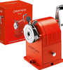 Red pencil sharpener with Caran d'Ache branding and packaging.