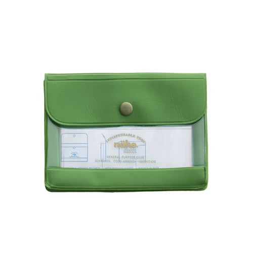 Green cardholder with a visible brand logo on a white background