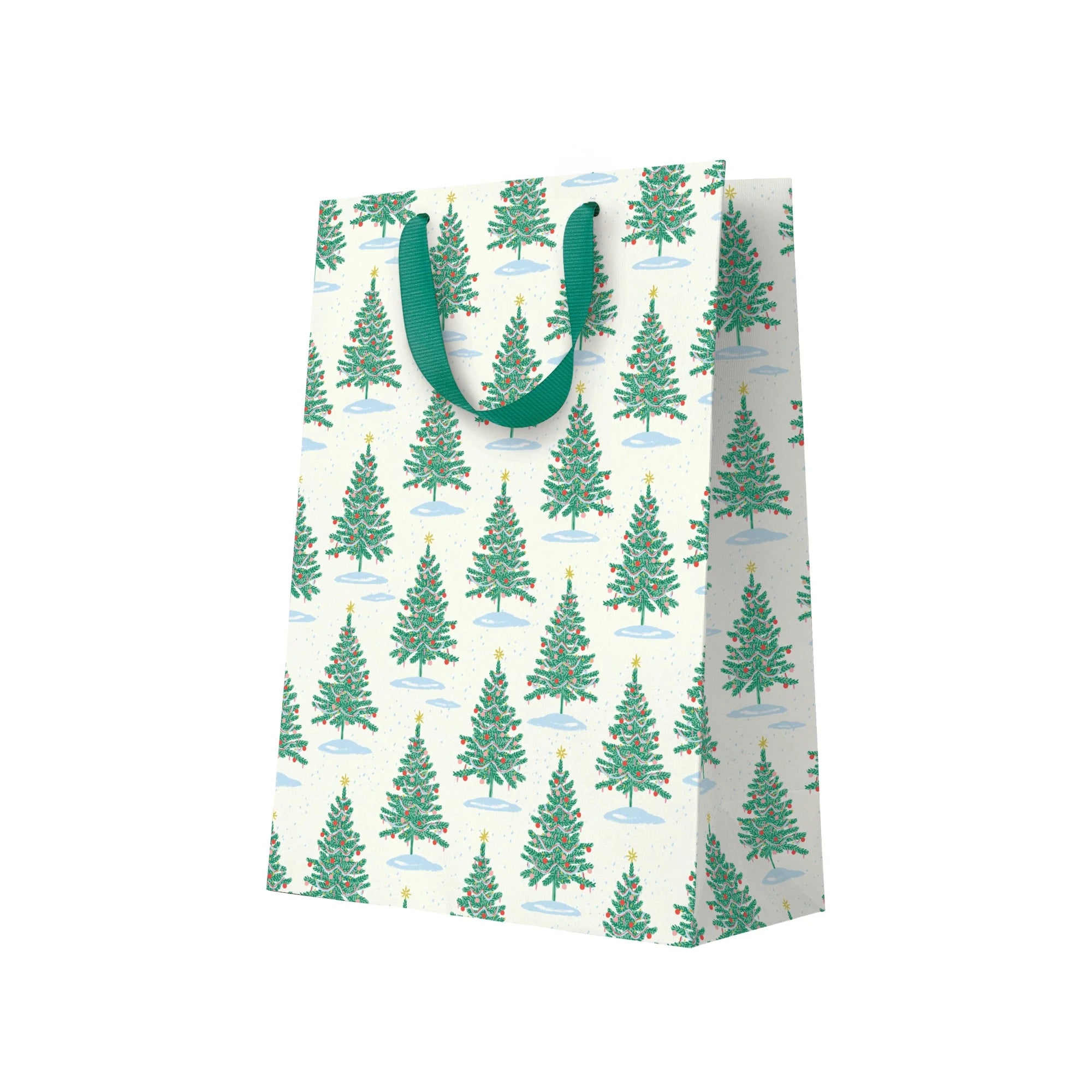 Gift bag with Christmas tree pattern on a white background