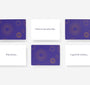Set of cards with purple and white design on a white background