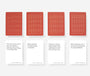 Four red card designs with geometric patterns on a white background
