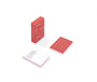 Red playing cards with grid design on a white background