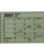 Green notebook calendar for 2027 with handwritten entries on a white background