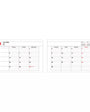 Two views of a compact monthly calendar page for April 2026, shown side by side on a plain white background. The left view shows the front with the red number 4 and weekly grid; the right view shows the back with a small monthly calendar inset at the top right.
