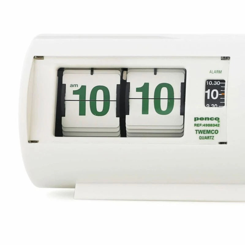 Flip clock with green numbers on a white background