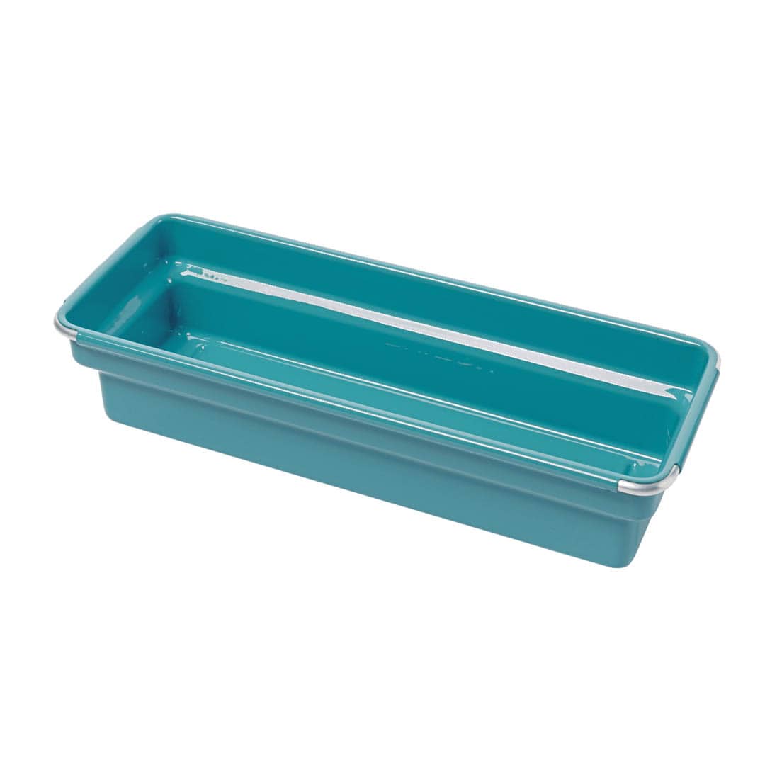 Teal rectangular tray on a white background