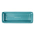 A rectangular teal ceramic bread pan with 'DUTTON' embossed in the center, shown from a top-down view on a white background.