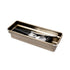 A rectangular metallic gold storage tray holding black-handled kitchen utensils, shown on a plain white background.