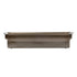 A rectangular metal baking pan with a brown metallic finish and silver metal corner guards, shown from a front-facing perspective on a solid white background.