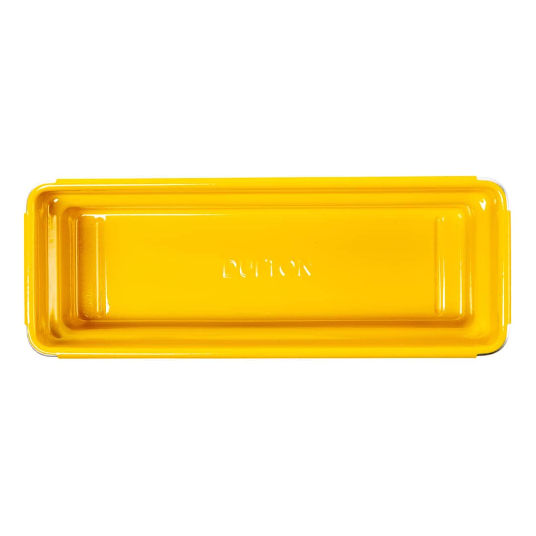 A bright yellow rectangular plastic tray or container with a recessed center and embossed 'DUTCH' branding, shown against a plain white background.