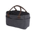 Gray tote bag with brown leather handles on a white background