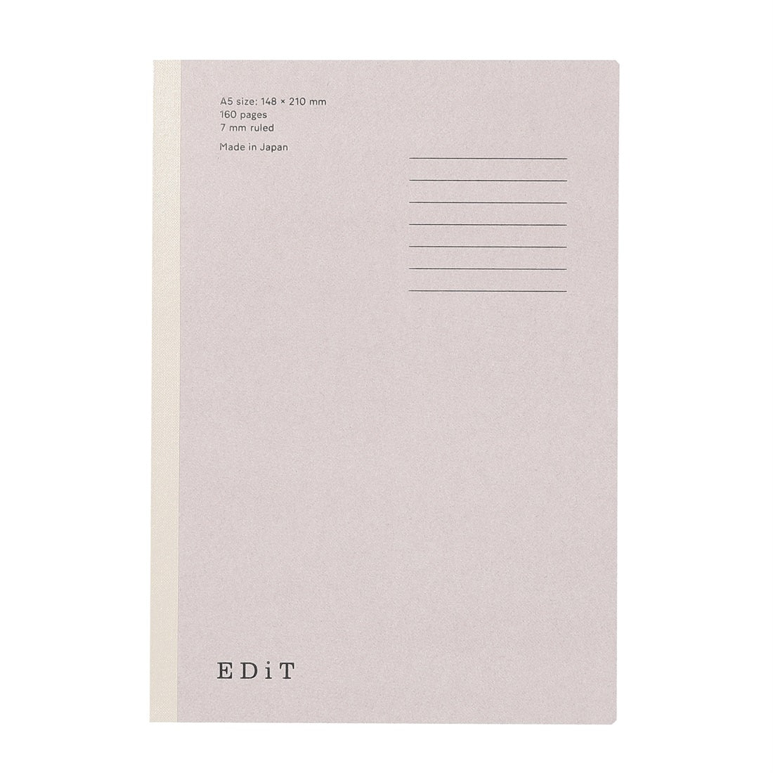 Light pink notebook with text on a white background