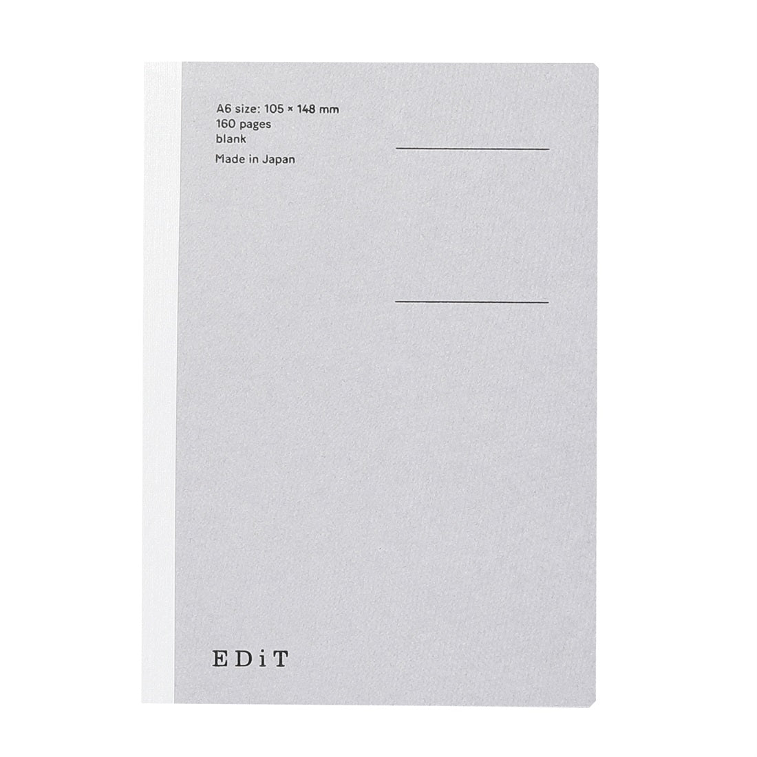 Gray notebook with text on a white background